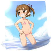 mitsuba micro bikini (mitsudomoe mitsuba_marui loli beach exhibitionism micro_bikini bikini)