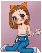 Hazukiaikooveralls (hazuki_fujiwara nipples topless overalls ojamajo_doremi girl glasses)