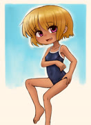 Satokoswimsuit (girl satoko_houjou higurashi_no_naku_koro_ni school_swimsuit feet tan)