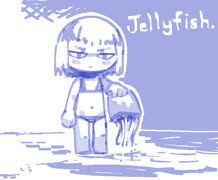 Jelly girl (girl swimsuit beach cute jellyfish animal bikini aggie ms_paint short_hair)