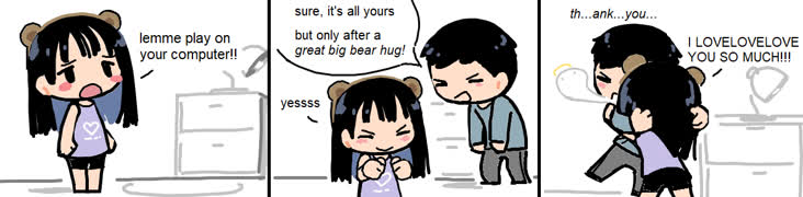 Sharing is caring (bear cute imouto girl comic doodle ms_paint hug)