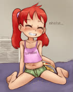 Lululanswet (lulula girl shorts oc blush feet chips eating nervous)