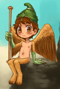 Gryphonboy (gryphon boy shota sitting paws bird wings helmet nude navel nipples)