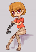 Bybergirlbobbombess (girl robot robot_arm feet sitting bottomless fishnets)