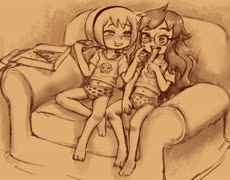 JadeAndRose (jade_harley rose_lalonde homestuck girl panties pizza food eating blush)