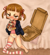 MitsubaFATFUCKINGPIZZABITCH (mitsudomoe mitsuba_marui eating blush pizza food girl)