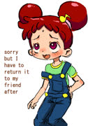 Doremiaiko (ojamajo_doremi senoo_aiko borrowing girl doremi_harukaze blush sweat overalls)