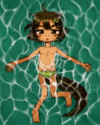 Salamanderinmecos (water salamander madeline tail partially_submerged feet topless)