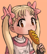 Kasumicormdog (alien_9 kasumi_tomine corndog eating food girl blush)