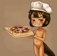 Pizzatimen (madeline chef_hat nude nipples pussy tail wet pizza blush smile girl salamander)