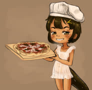 Pizzatime (madeline chef_hat naked_apron tail wet pizza blush smile girl salamander)