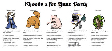 Choose your members (rpg choose_your_own_adventure party story girl cute dog animal cursed knight monster monster_girl plant_girl ms_paint)