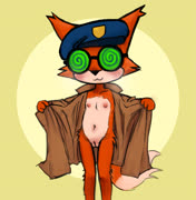 Foxehora (super_animal_royale fox steam trenchcoat blush glasses furry tail beret navel nude pussy nipples flashing)