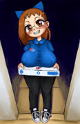 Dominos time (hazuki_fujiwara huge_breasts dominos pizza blush glasses uniform ojamajo_doremi)