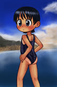 Miuraoceantanline2 (miura_hayasaka ass school_swimsuit ocean scenery tan tanlines yotsubato)